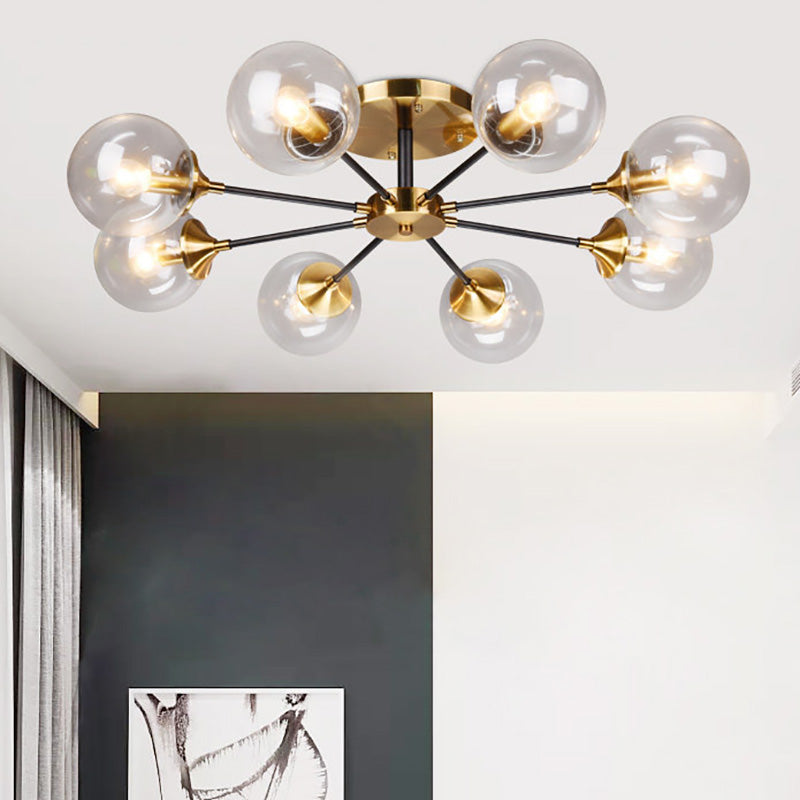 Modern Round Semi Flush Mount Lighting In White/Orange With Smoke Glass - 3/6/8 Light Gold Led