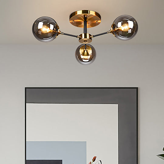 Modern Round Semi Flush Mount Lighting in White/Orange with Smoke Glass - 3/6/8 Light Gold LED Fixture for Warm Living Room Ambiance