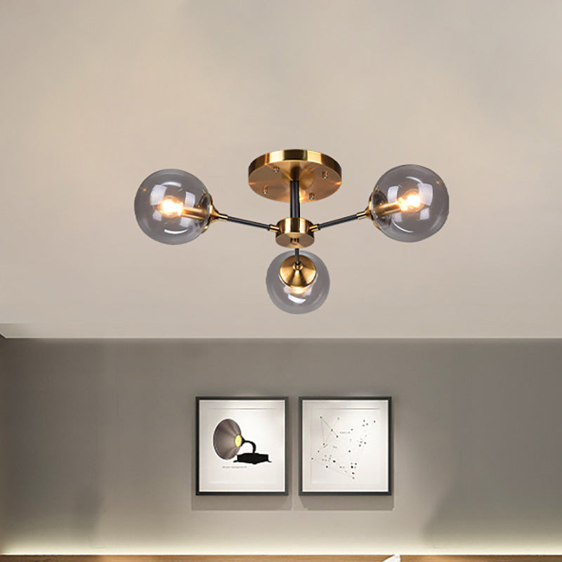 Modern Round Semi Flush Mount Lighting in White/Orange with Smoke Glass - 3/6/8 Light Gold LED Fixture for Warm Living Room Ambiance