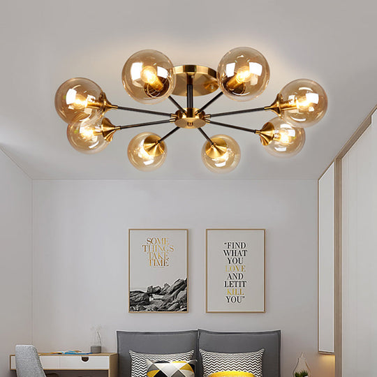 Modern Round Semi Flush Mount Lighting In White/Orange With Smoke Glass - 3/6/8 Light Gold Led