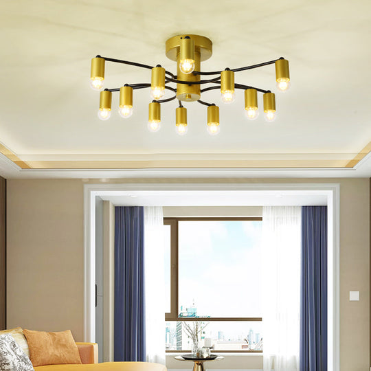 Sputnik Semi Flush Mount Metal Ceiling Lamp - 12/16 Lights, Modern Design in Gold/Black