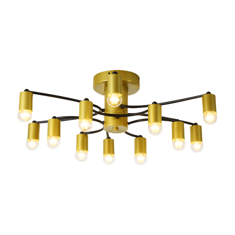 Sputnik Semi Flush Mount Metal Ceiling Lamp - 12/16 Lights, Modern Design in Gold/Black