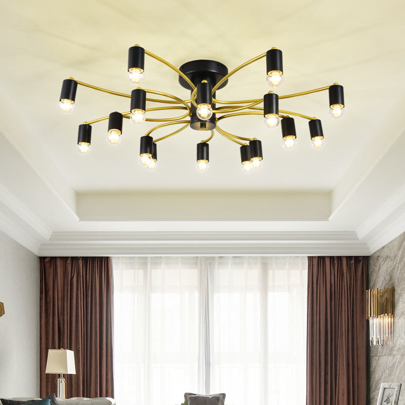 Sputnik Semi Flush Mount Metal Ceiling Lamp - 12/16 Lights Modern Design In Gold/Black 16 / Black