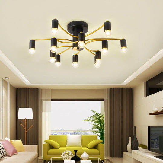 Sputnik Semi Flush Mount Metal Ceiling Lamp - 12/16 Lights Modern Design In Gold/Black 12 / Black