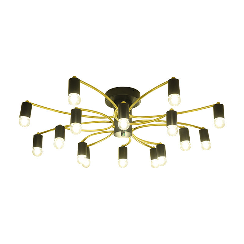 Sputnik Semi Flush Mount Metal Ceiling Lamp - 12/16 Lights, Modern Design in Gold/Black