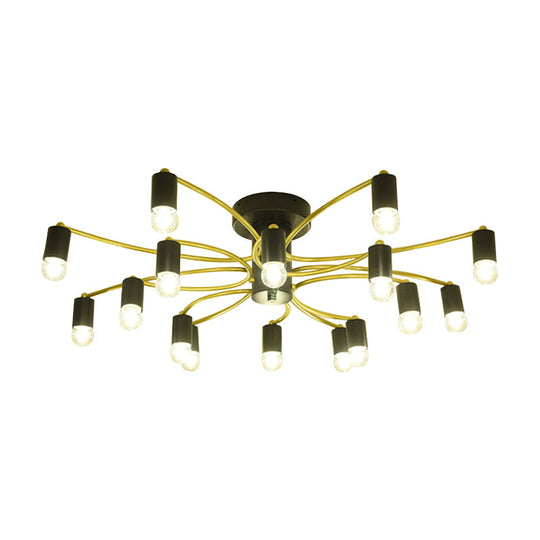 Sputnik Semi Flush Mount Metal Ceiling Lamp - 12/16 Lights, Modern Design in Gold/Black