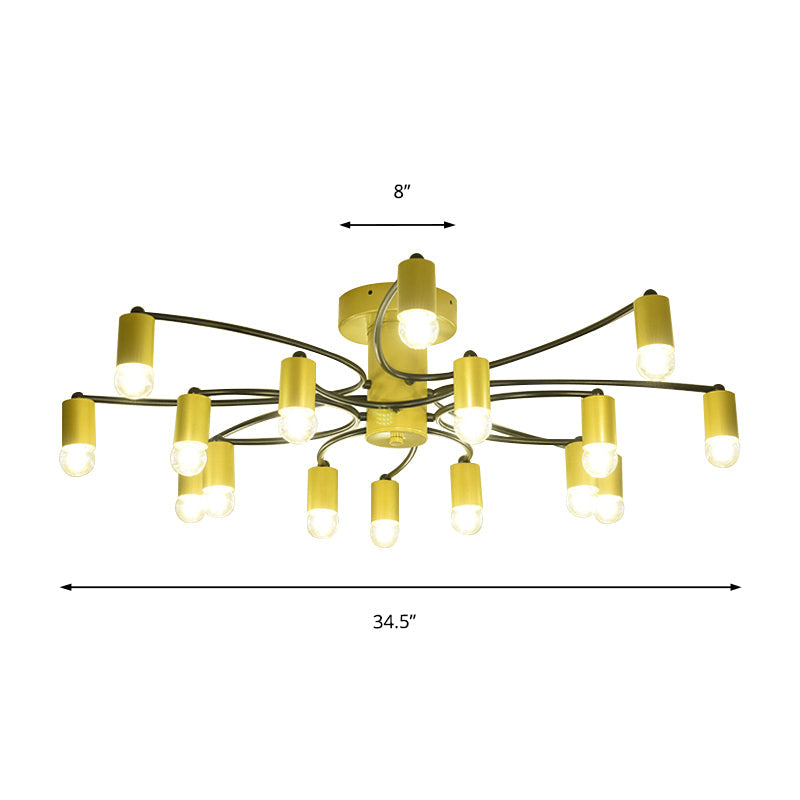 Sputnik Semi Flush Mount Metal Ceiling Lamp - 12/16 Lights, Modern Design in Gold/Black