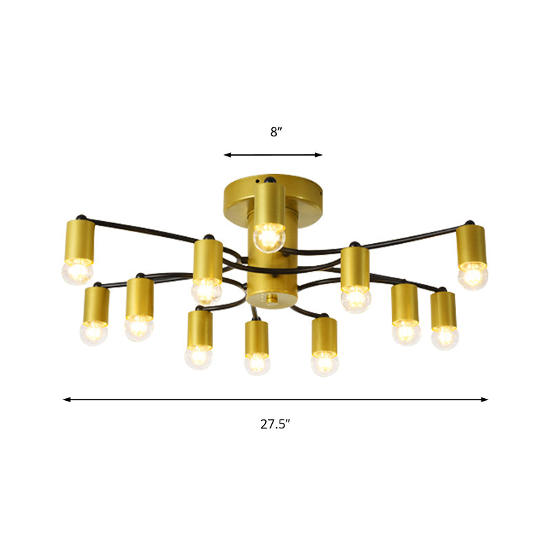 Sputnik Semi Flush Mount Metal Ceiling Lamp - 12/16 Lights, Modern Design in Gold/Black