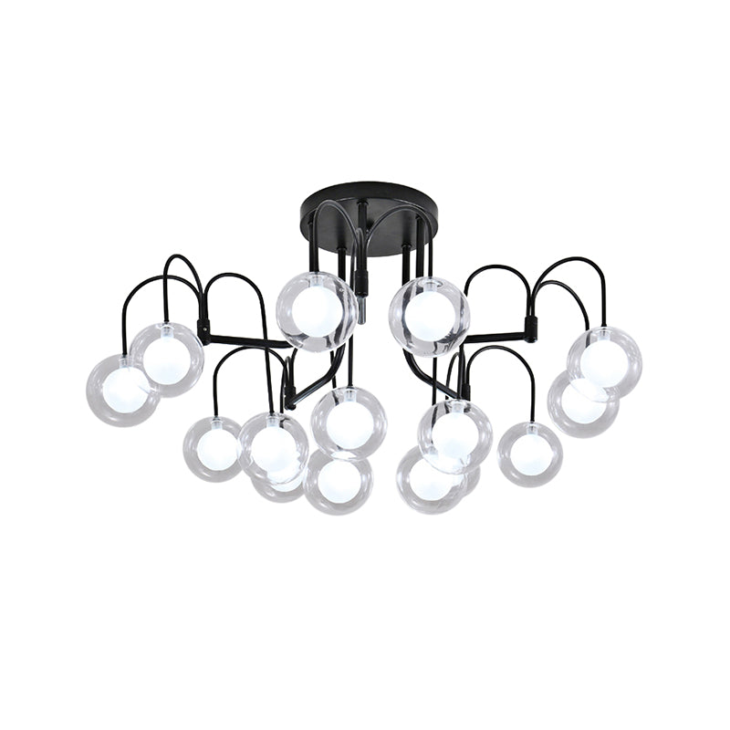 Modern Black Willow Branch Semi-Flush Mount with Clear Glass Shades