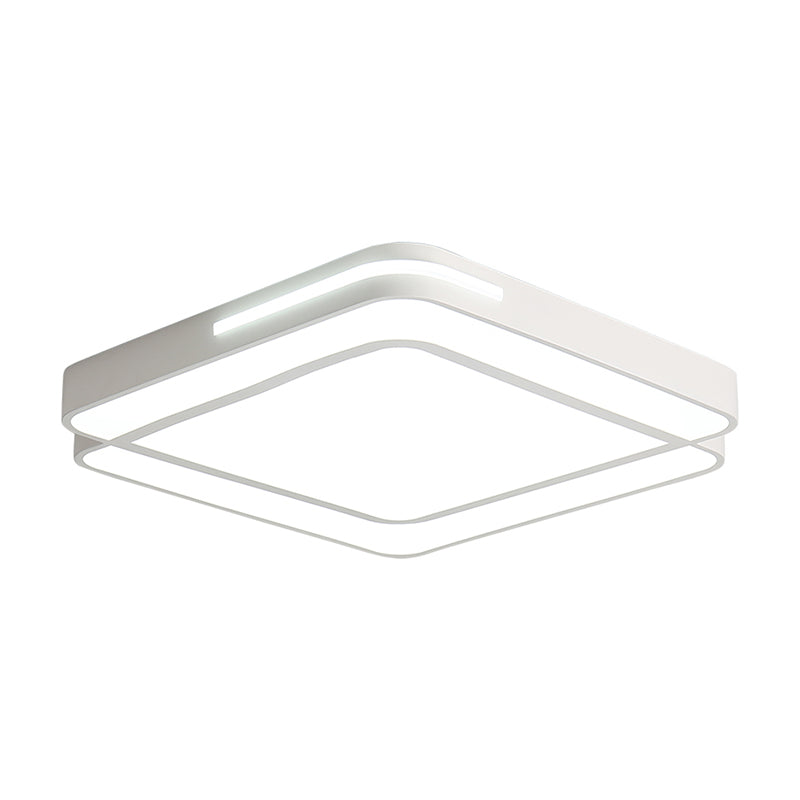 Modern LED Flush Mount Light Fixture with Acrylic Shade - Black/White Square Design - White Light, 16"/19.5"/23.5" Wide