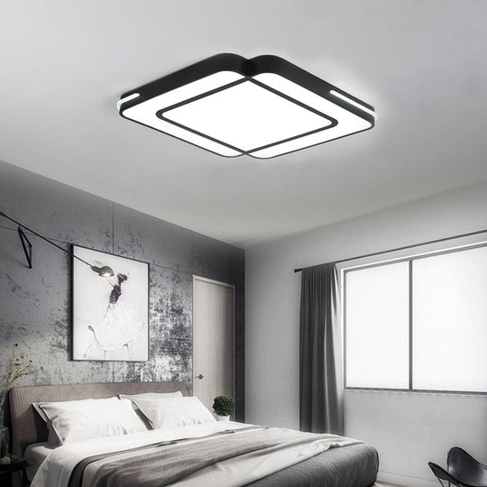 Modern Led Flush Mount Light Fixture With Acrylic Shade - Black/White Square Design White