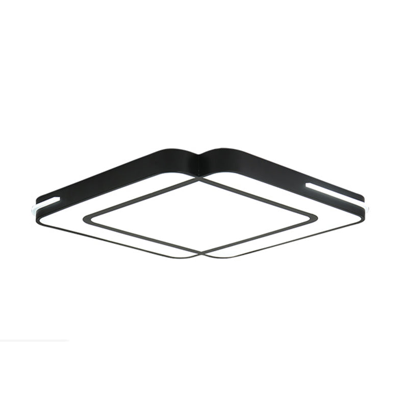 Modern LED Flush Mount Light Fixture with Acrylic Shade - Black/White Square Design - White Light, 16"/19.5"/23.5" Wide