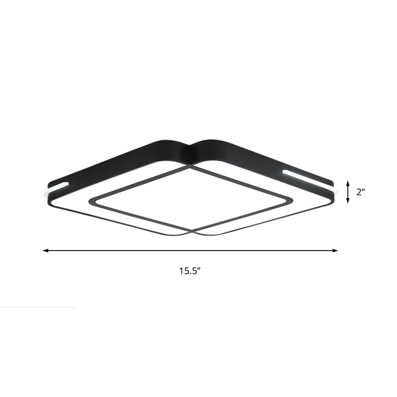 Modern LED Flush Mount Light Fixture with Acrylic Shade - Black/White Square Design - White Light, 16"/19.5"/23.5" Wide