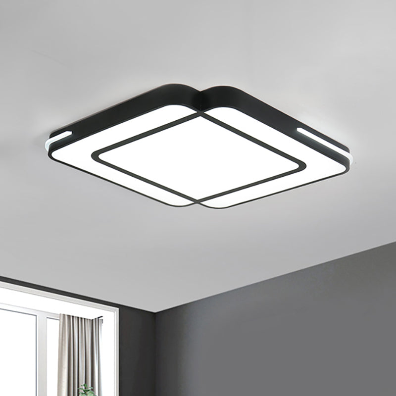 Modern LED Flush Mount Light Fixture with Acrylic Shade - Black/White Square Design - White Light, 16"/19.5"/23.5" Wide