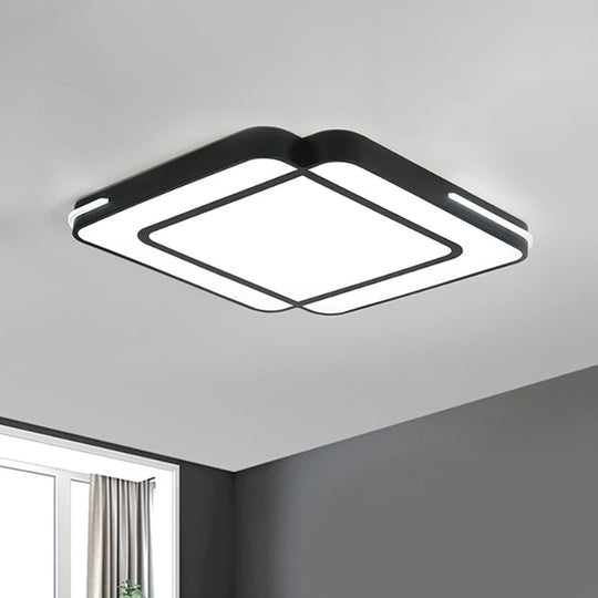 Modern Led Flush Mount Light Fixture With Acrylic Shade - Black/White Square Design White