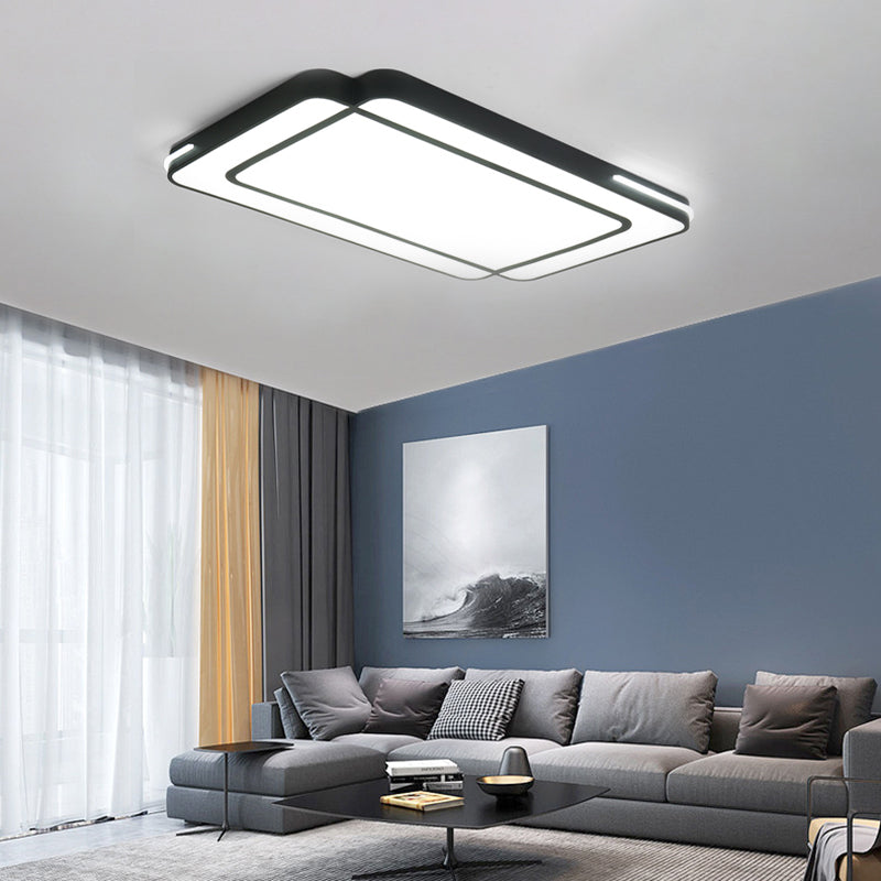 Modernist Rectangular Flush Mount Acrylic Led Ceiling Light - White/Black Ideal For Living Room