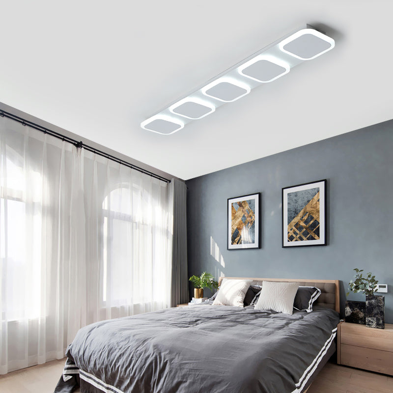 Modern Rectangle Flush LED Ceiling Light Fixture with Acrylic Shade - 4/5 Lights, White/Warm Light for Bedroom