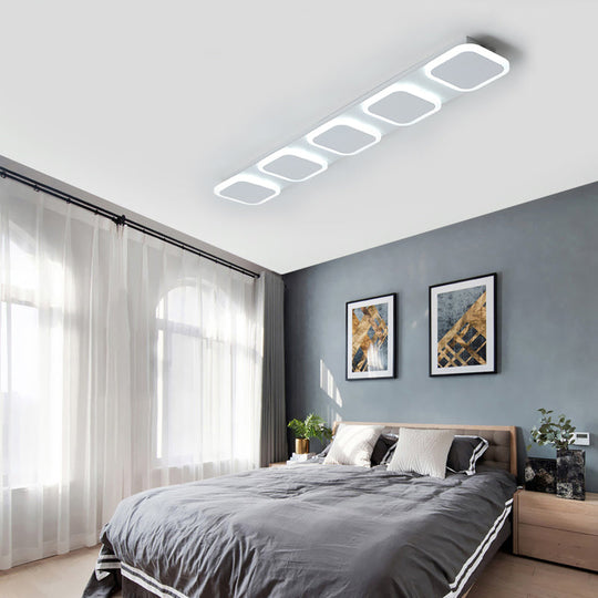 Modern Rectangle Flush LED Ceiling Light Fixture with Acrylic Shade - 4/5 Lights, White/Warm Light for Bedroom