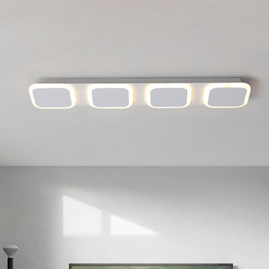 Modern Rectangle Flush Led Ceiling Light Fixture With Acrylic Shade - 4/5 Lights White/Warm For