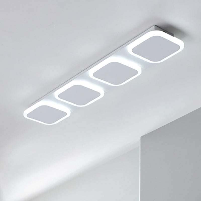 Modern Rectangle Flush Led Ceiling Light Fixture With Acrylic Shade - 4/5 Lights White/Warm For