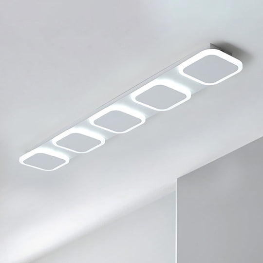 Modern Rectangle Flush LED Ceiling Light Fixture with Acrylic Shade - 4/5 Lights, White/Warm Light for Bedroom