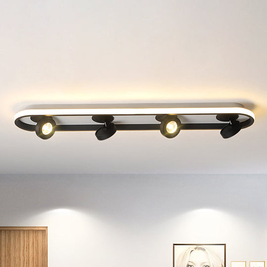 Modern Rectangular Flush Ceiling Lamp in Warm/White Light - Acrylic, 4/6/8 Lights, Black - Ideal for Living Room