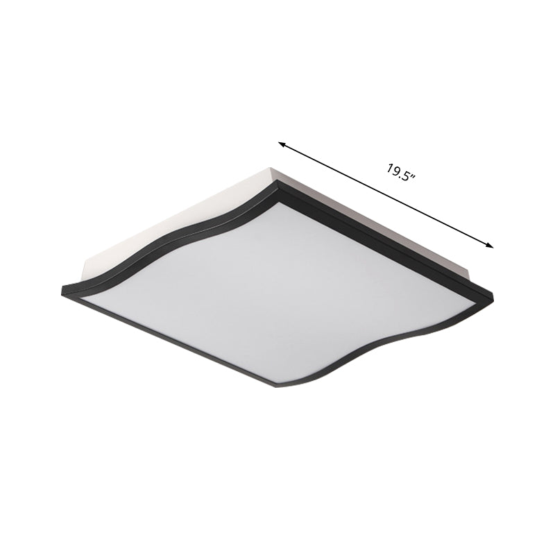 Contemporary Acrylic Flush Mount Light Fixture - Waved Square/Rectangle, LED, 19.5"/32" Wide, Black