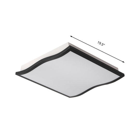 Contemporary Acrylic Flush Mount Light Fixture - Waved Square/Rectangle Led 19.5/32 Wide Black