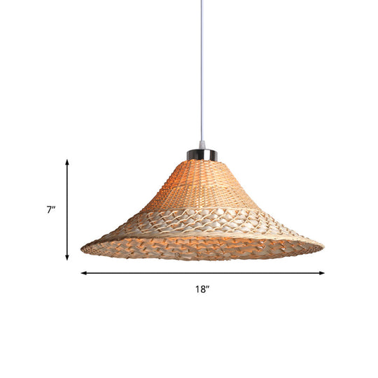 Asian Style Yellow Bamboo Pendant Lamp For Restaurants - 1 Light Rattan Ceiling Fixture