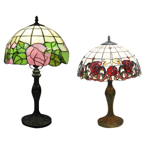 Country Style Stained Glass Dome Flower Table Light - Red/Green 1 Indoor Lighting