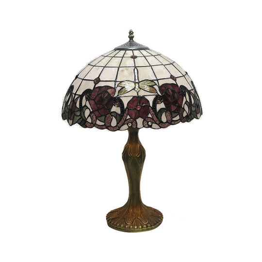 Country Style Stained Glass Dome Flower Table Light - Red/Green 1 Indoor Lighting