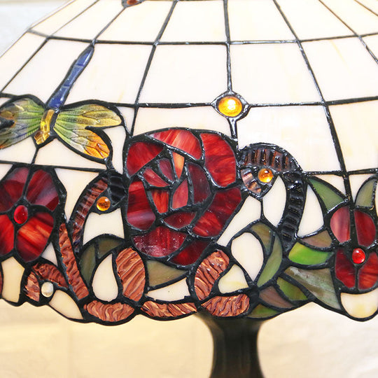 Country Style Stained Glass Dome Flower Table Light - Red/Green 1 Indoor Lighting