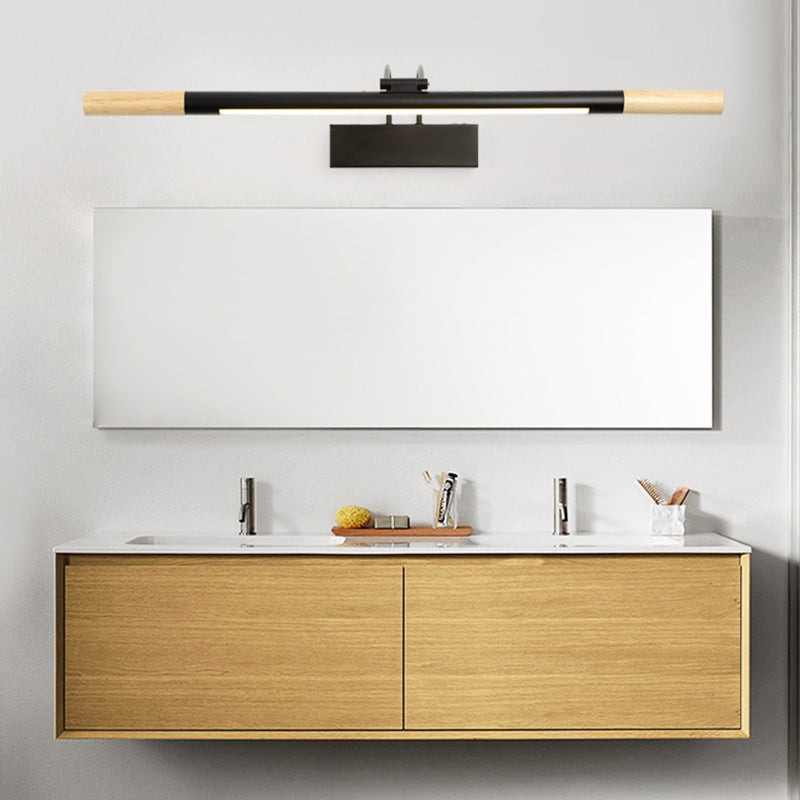 Modern Led Wood Vanity Wall Sconce With Curved Arm - Linear Lighting In White/Warm Light Black /