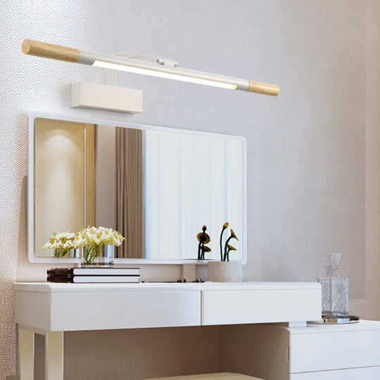 Modern Led Wood Vanity Wall Sconce With Curved Arm - Linear Lighting In White/Warm Light White /