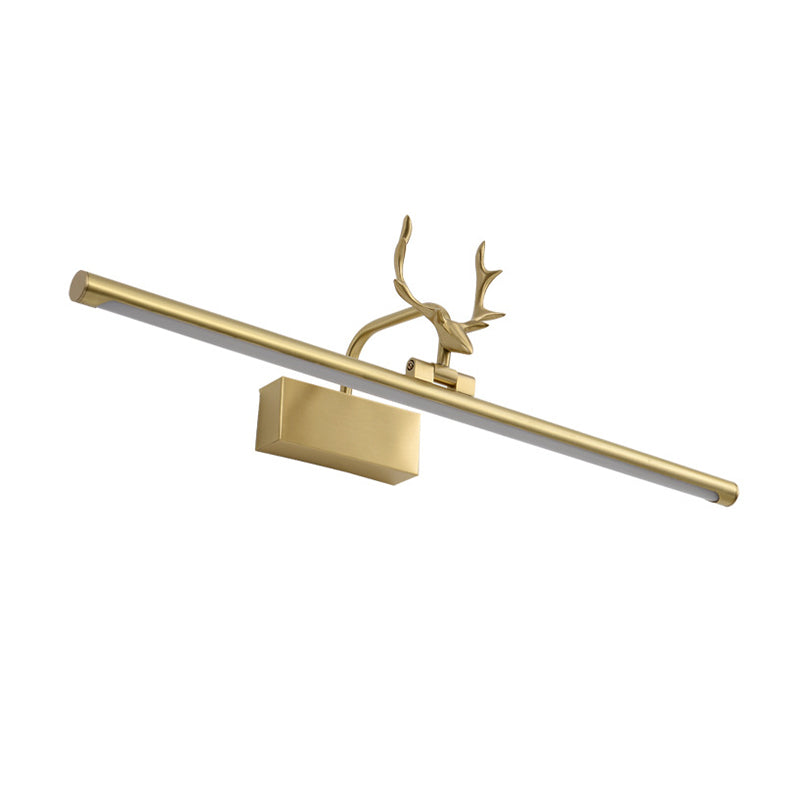 Modern Brass Led Linear Wall Sconce With Antler Arm In Warm Light - Wide Sizes Available