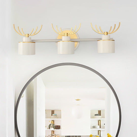 Modern 2/3/4-Light White Cylindrical Vanity Lighting With Antler Design - Natural Light Led Wall