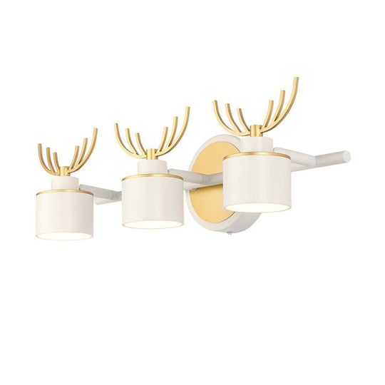 Modern 2/3/4-Light White Cylindrical Vanity Lighting With Antler Design - Natural Light Led Wall