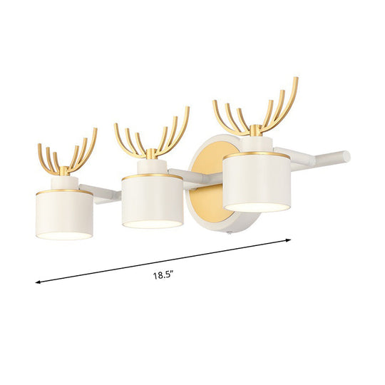 Modern 2/3/4-Light White Cylindrical Vanity Lighting With Antler Design - Natural Light Led Wall