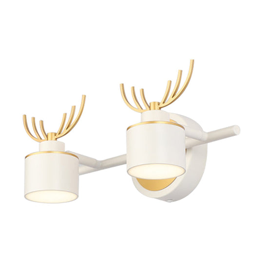 Modern 2/3/4-Light White Cylindrical Vanity Lighting With Antler Design - Natural Light Led Wall