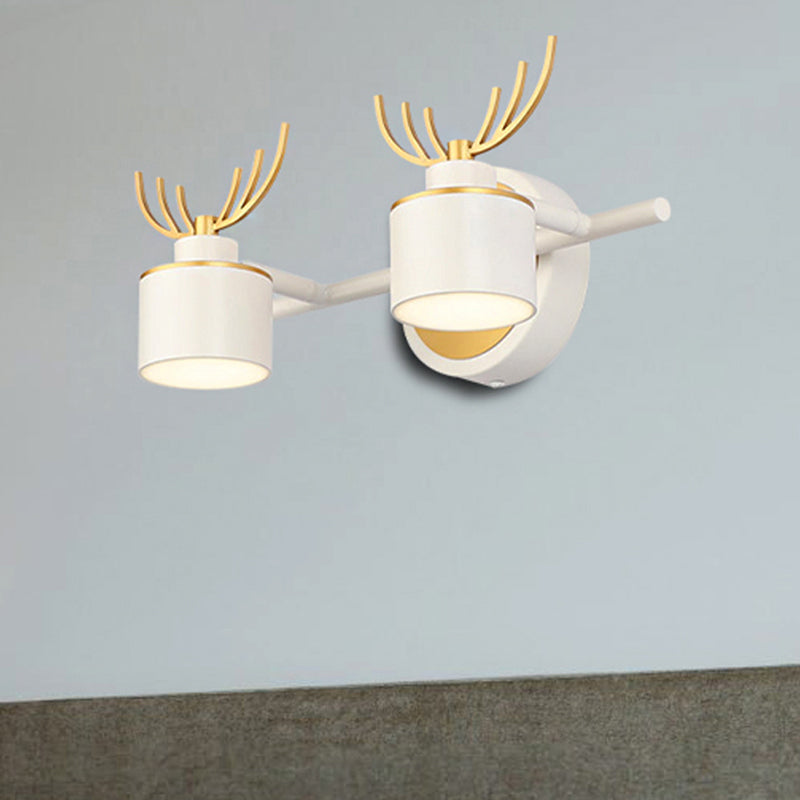 Modern 2/3/4-Light White Cylindrical Vanity Lighting With Antler Design - Natural Light Led Wall