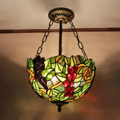 Rustic Green Leaf Pattern Ceiling Light Fixture - Inverted Bowl Design, Ideal for Foyer, Semi Flush Mount