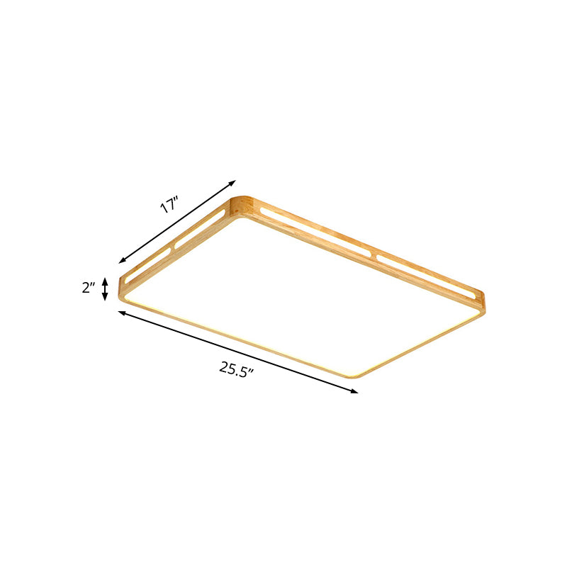 Plafonnier LED minimaliste en bois beige pour chambre à coucher - Plafonnier rectangulaire large de 25,5"/37,5"