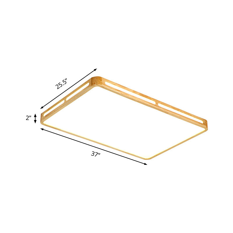 Plafonnier LED minimaliste en bois beige pour chambre à coucher - Plafonnier rectangulaire large de 25,5"/37,5"