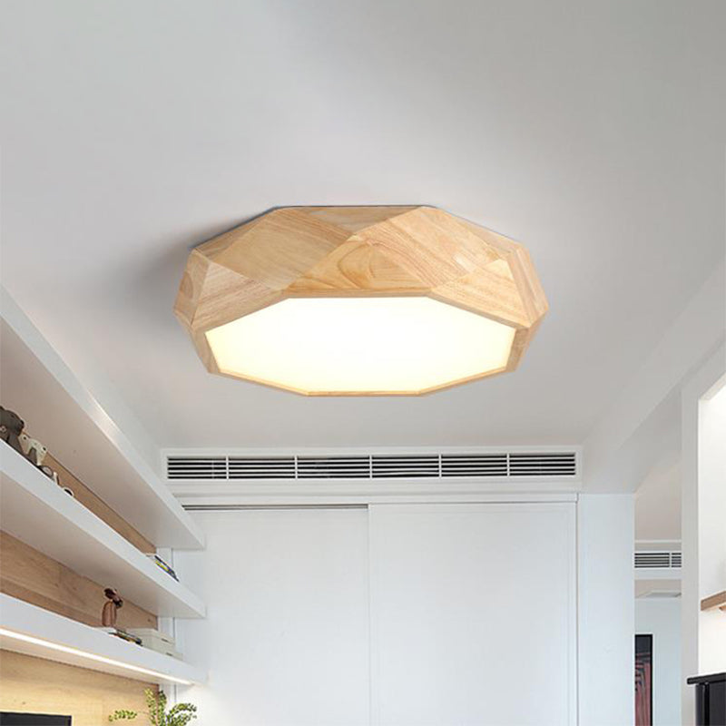 Modern Geometric Wood Beige Ceiling Light With Acrylic Diffuser - Led Flush Mount Lamp 18/26 Wide