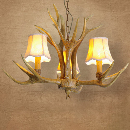 Deer Horn Chandelier Pendant Light For Classic Living Room Decor 3 / Beige With Shade