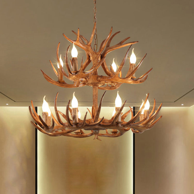 Rustic Brown Resin Chandelier Pendant Light With Antler Shape - Perfect For Restaurants 12 /