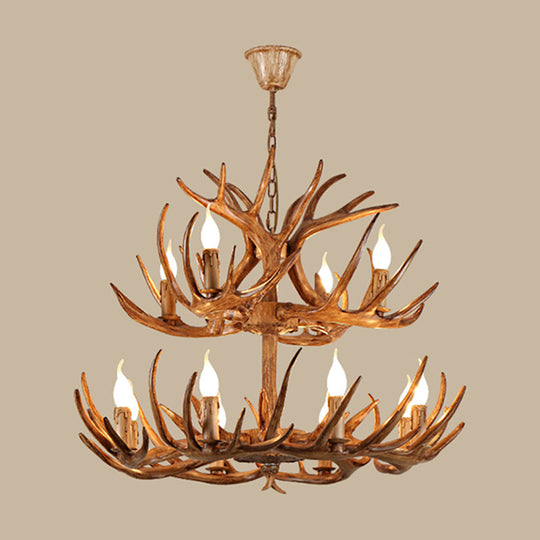 Rustic Brown Resin Chandelier Pendant Light With Antler Shape - Perfect For Restaurants