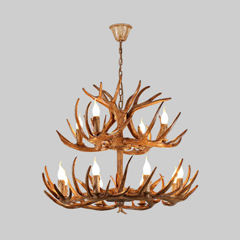 Rustic Brown Resin Chandelier Pendant Light With Antler Shape - Perfect For Restaurants