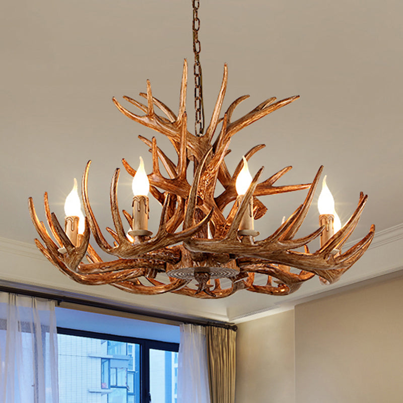 Rustic Brown Resin Chandelier Pendant Light With Antler Shape - Perfect For Restaurants 9 /