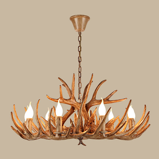 Rustic Brown Resin Chandelier Pendant Light With Antler Shape - Perfect For Restaurants